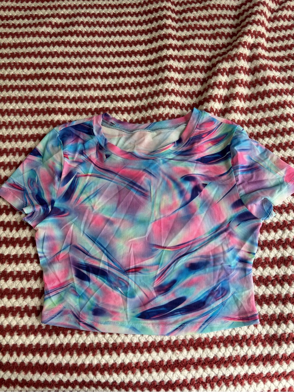 Mesh Tie-Dye Abstract Crop Tee in Pink & Blue